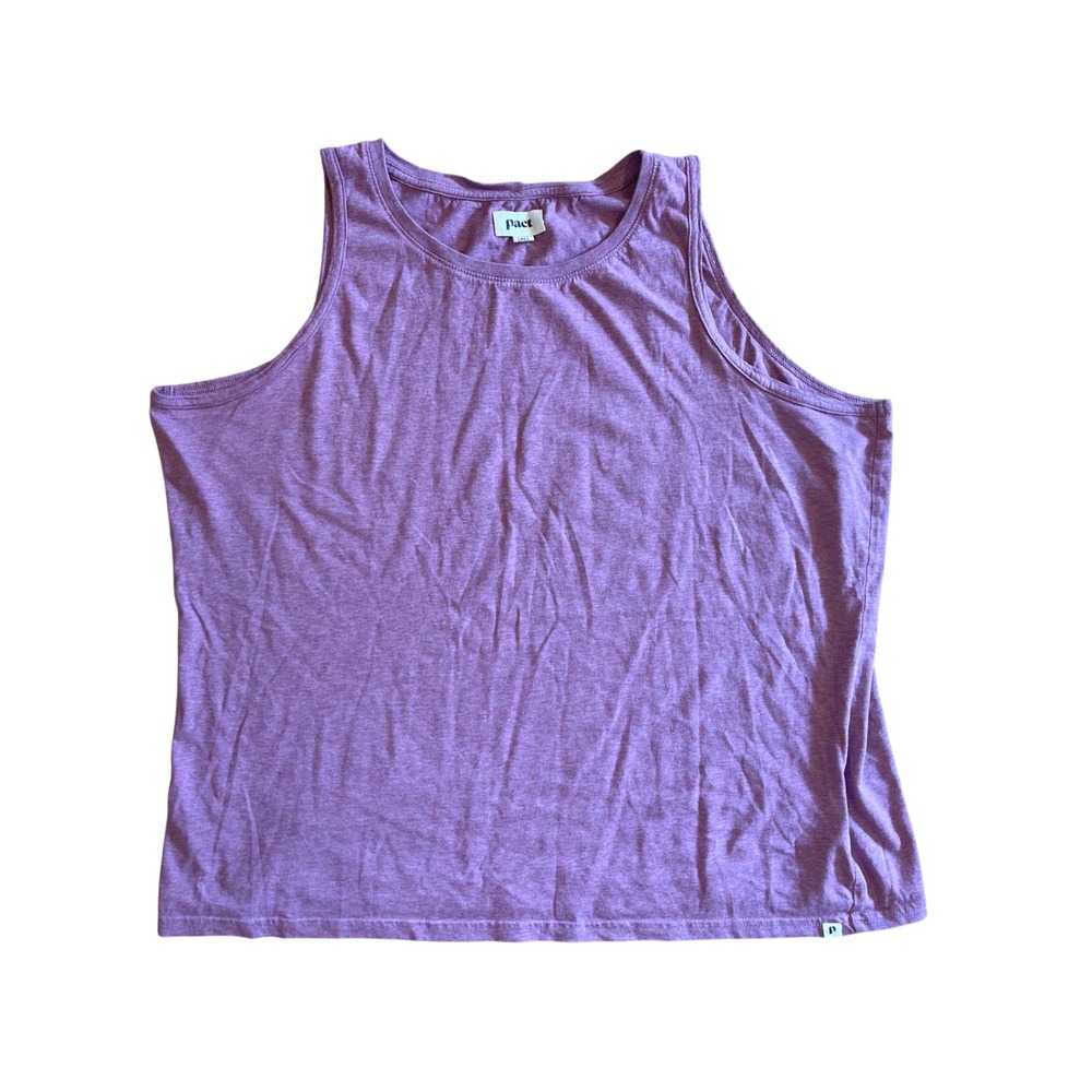 Pact Organic Cotton Tank Top XL Purple Heathered Sleeveless Crew High Neck Tee